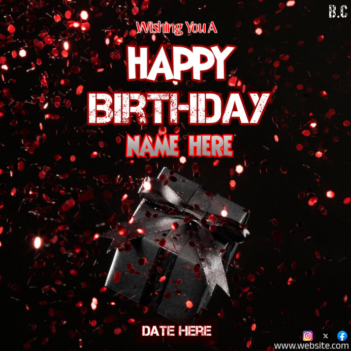 Black Abstract Dark Aesthetic Happy Birthday Poster – Customizable & Eye-catching! Instagram Post template