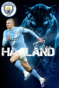 Black Abstract Football Club Manchester City Erling Haaland Poster Affiche template