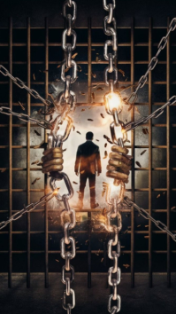 Black Abstract Freedom and Breaking Free Digital Display. Breaking Chains of Freedom Concept with Ma Digitalanzeige (9:16) template