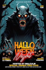 Black Abstract Glow In The Dark Halloween Bash Flyer Poster Plakat template