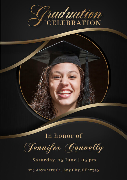 Black Abstract Graduation Celebration A4 Template | PosterMyWall