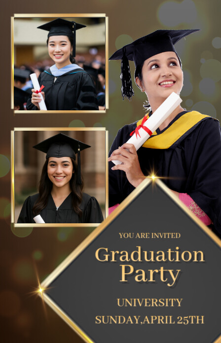 Black Abstract Graduation Party Half Page Wide Meia página larga template