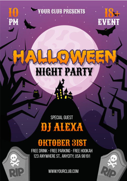 Plantilla de Black Abstract Halloween Night Party Poster Flyer A4 ...