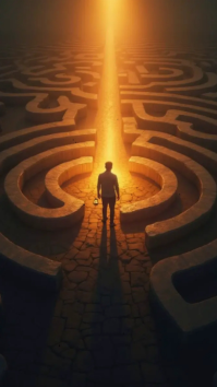 Black Abstract Journey Digital Display. Cinematic Maze Labyrinth Path to Success Backdrop template
