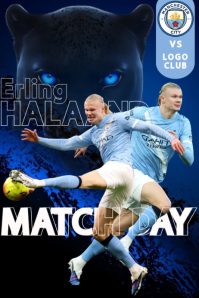 Black Abstract Match Day Manchester City Erling Haaland Poster Affiche template