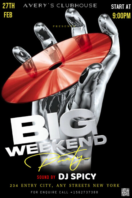 Black Abstract This Image Is A Dynamic And Bold Poster Design For An Event Titled "big Weekend Party Banner 4' × 6' template
