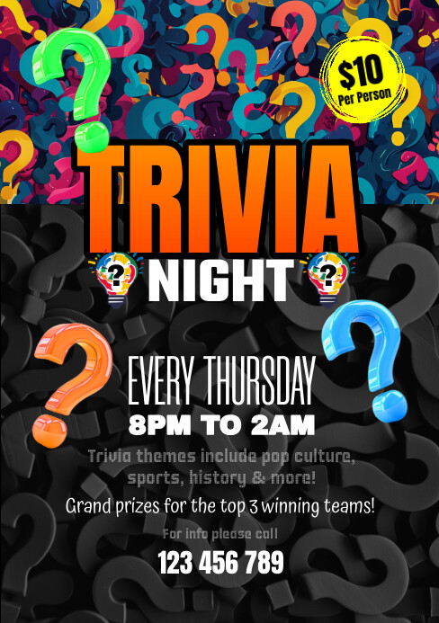 Black Abstract Trivia Night A5 Template | PosterMyWall