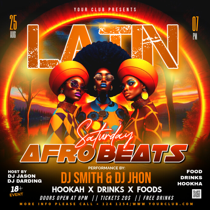 Plantilla de Black Afro Beats Latin Night Party Flyer Instagram Post ...