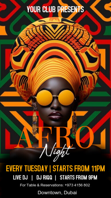 Black Afro Night  Digital Display (9:16) template