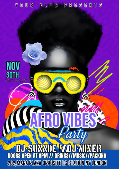 Black Afro Vibes party design A4 template