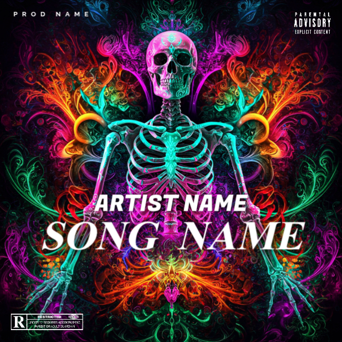 Black Album Cover skeleton flower colors Template | PosterMyWall