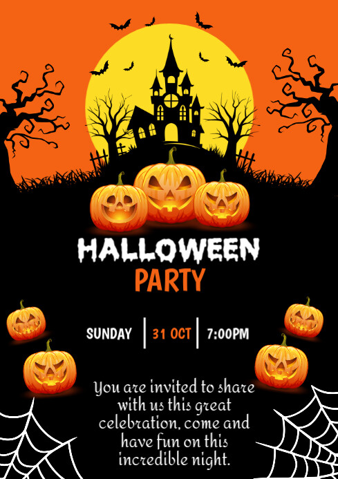 Black Halloween Party A4 Template | PosterMyWall