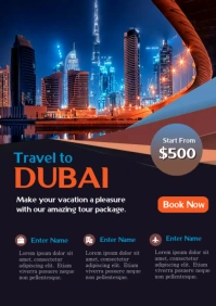 Black And Brown Modern Travel To Dubai Poster A2 template