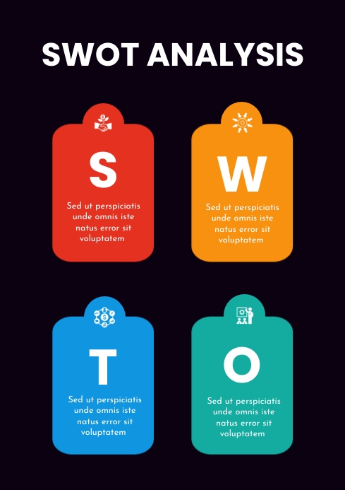 Swot Postor Plantilla de Black and Colorful SWOT Analysis Template | PosterMyWall