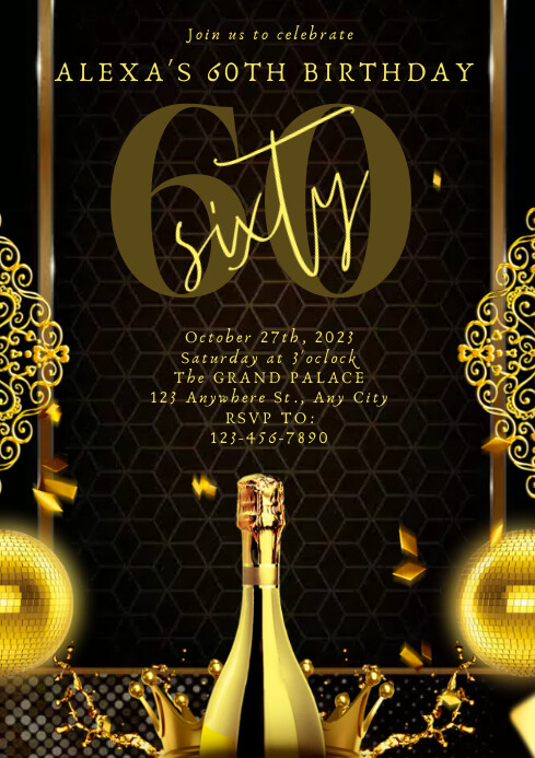 BLACK AND GOLD BIRTHDAY INVITATION Template | PosterMyWall