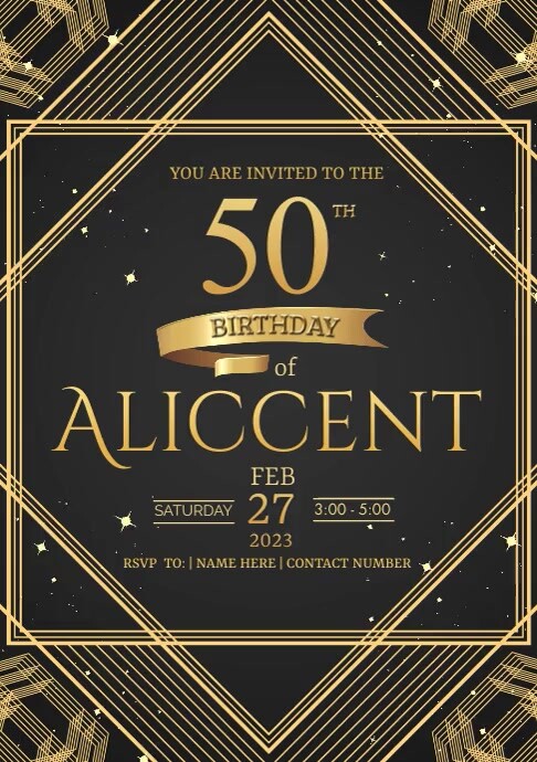 BLack and gold birthday invitation Template | PosterMyWall