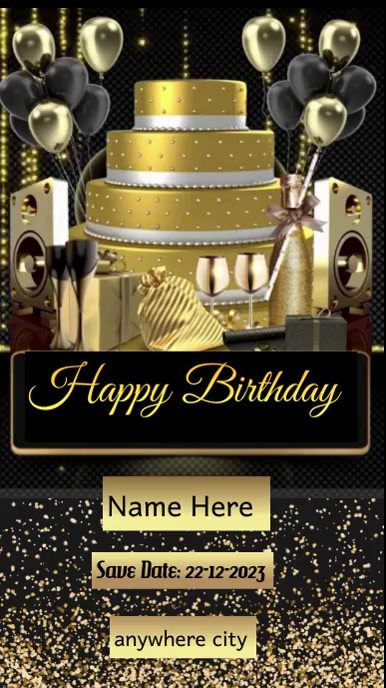 Copy of Black and Gold Birthday Invitation Video | PosterMyWall