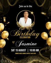 black and gold birthday invite Instagram Portrait template