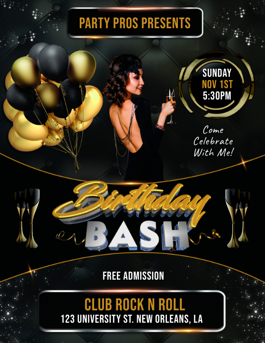 Copy of BLACK AND GOLD BIRTHDAY PARTY FLYER TEMPLATE | PosterMyWall