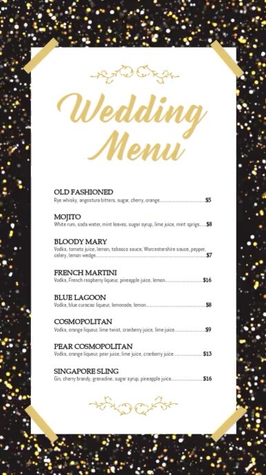 Black And Gold Digital Display Cocktail Menu