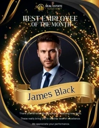 Black and Gold Elegant Best Employee of the M Volante (Carta US) template