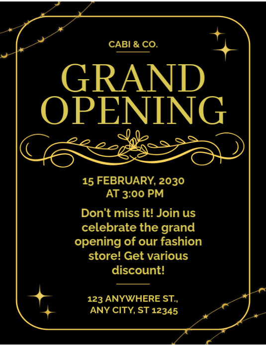 Black and Gold Elegant Grand Opening Flyer Template | PosterMyWall