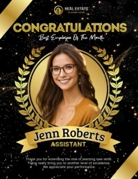 Black and Gold Employee Of The Month Instagra Volante (Carta US) template