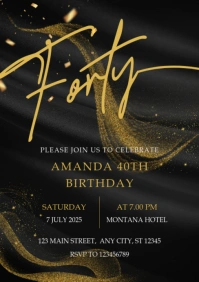 Black And Gold Gradient Birthday Party Invitation Card A5 template