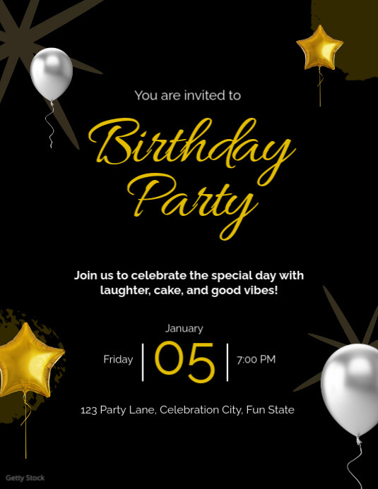 Black and Gold Happy Birthday Poster Pamflet (VSA Brief) template