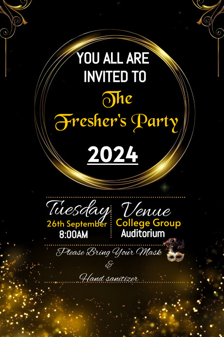 Collage Invation Model Black and Gold Invitation College Party Template | PosterMyWall