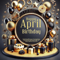 Black and gold joyful April birthday card Logo template