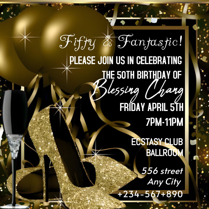 Black and Gold Joyful Birthday Invitation Car Template | PosterMyWall