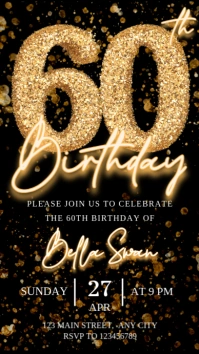 Black  And Gold Luxury Birthday Invitation Instagram Story template