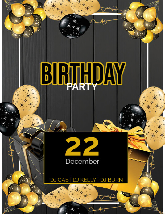 Black and gold maximalist birthday party us flyer Template | PosterMyWall