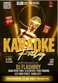 Black and gold Maximalist elegant Karaoke Friday night party template video A4