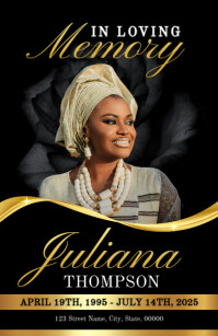 Black and Gold Maximalist Funeral Program Half Page Wide template