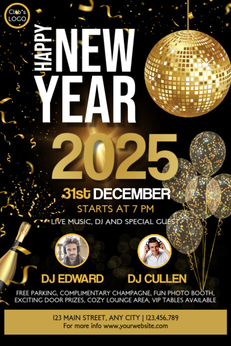 Black And Gold Maximalist New Year Party Poster Template | PosterMyWall