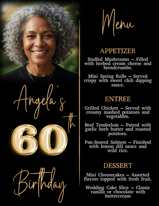 60th Menu Copy of Black And Gold Modern & Minimal 60th Birthday Dinner Menu Flyer ...