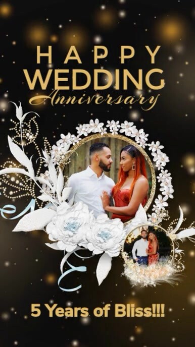 Black and Gold Modern & Minimal Happy Wedding Anniversary Video Digital Display (9:16) template