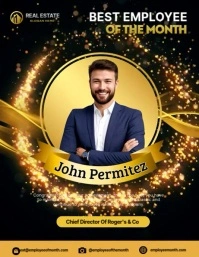 Black And Gold Modern Best Employee Of The Mo Volante (Carta US) template