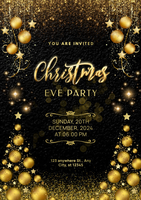 Black and Gold Modern Christmas Eve Party Template | PosterMyWall