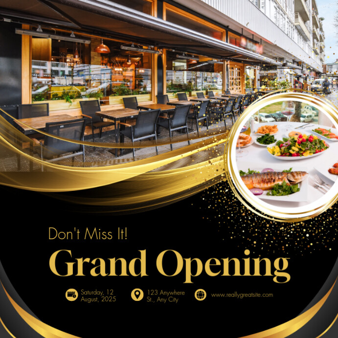 Black and Gold Modern Grand Opening Instagram Post Template | PosterMyWall