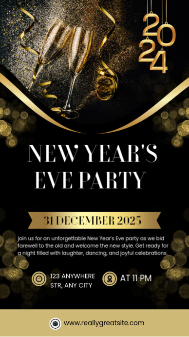 Black and Gold Modern New Year's Eve Party Instagram story template