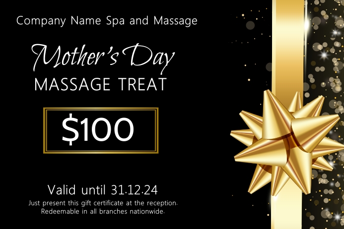 Black and Gold Mother's Day Gift Voucher Label template