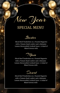 Black And gold New Year Party Menu Half Page Wide template