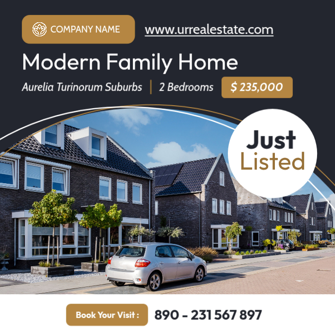 Black and Gold Real Estate Just Listed Template – Modern Family Home ...