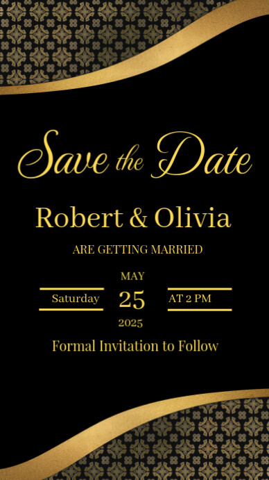 Black and Gold Save The Date Template Instagram 快拍