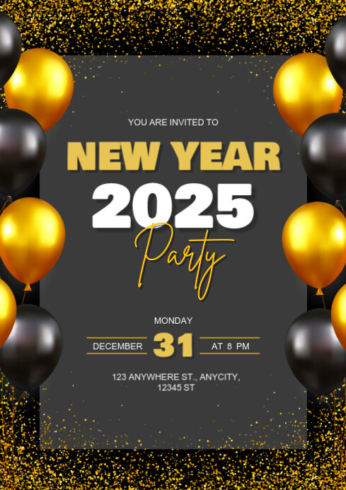 Black and Gold Simple New Year Party Flyer Template | PosterMyWall