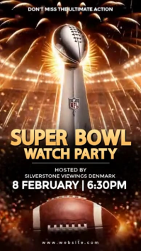 Black and gold super bowl watch party invite video Instagram Story template