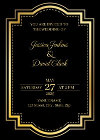 Black and Gold Wedding Invitation Template A6
